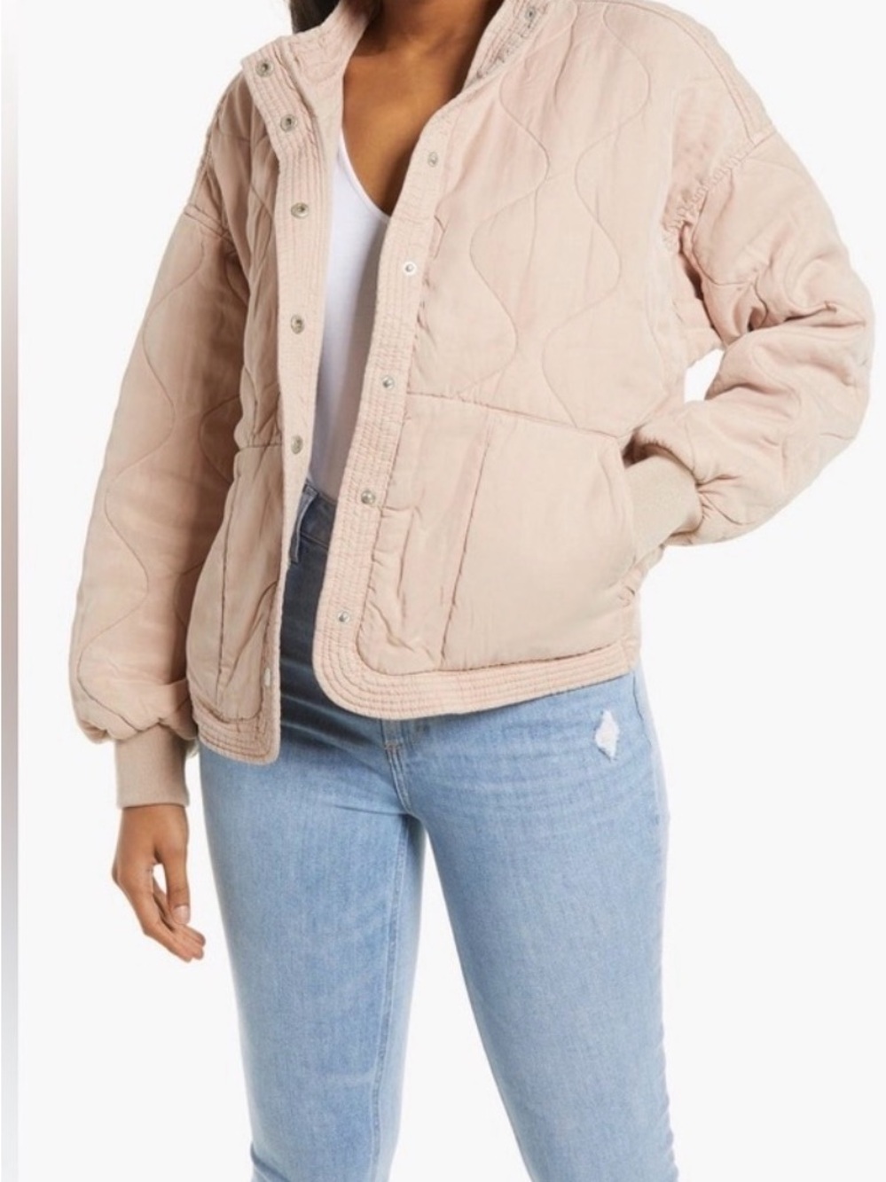 Blank NYC Quilted Blush-Tone Snap-Front Puffer Jacket